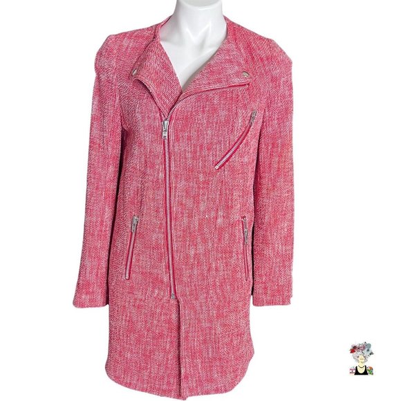 Vintage Belaire Red White Tweed Zip Up Sweater Coat  Metal Zippers Pockets S - Picture 6 of 12